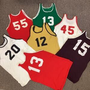 Lot 7 Vintage 1970s Rawlings Durene Basketball Jerseys USA Made Double Knit Ward